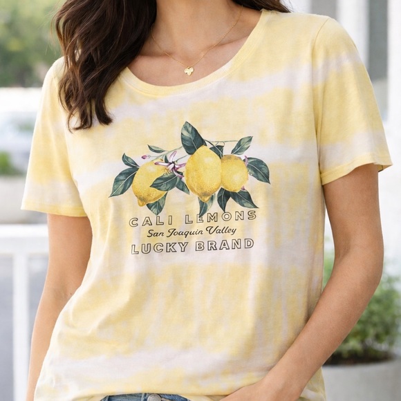Lucky Brand Cali Lemons Graphic Tee L Yellow Tie Dye NWT - Picture 1 of 5